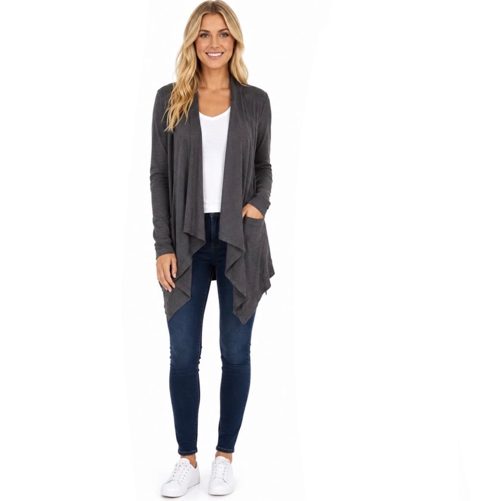 Anthropologie Saturday Sunday Gray Draped Sharkbite Cardigan Shirt Small